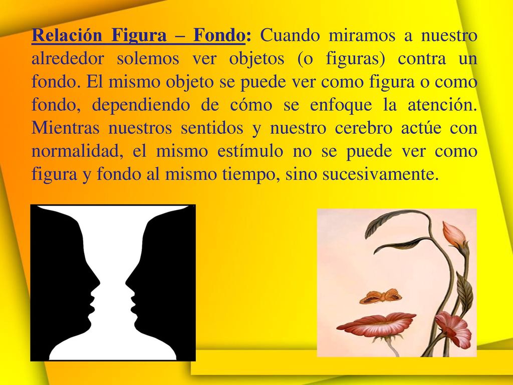 Relación Figura – Fondo: Cuando miramos a nuestro alrededor solemos ver objetos (o figuras) contra un fondo.