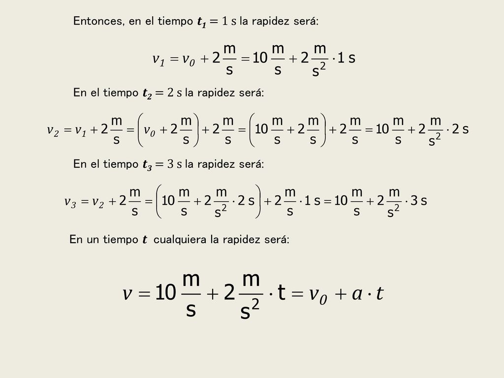 Entonces, en el tiempo t1 = 1 s la rapidez será: