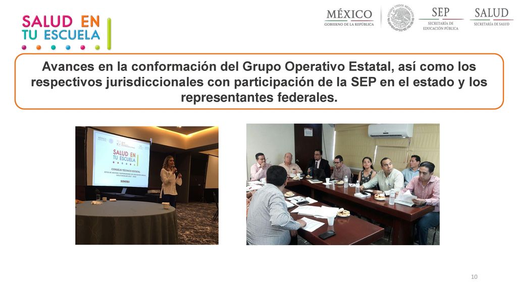 Avances en la conformación del Grupo Operativo Estatal, así como los respectivos jurisdiccionales con participación de la SEP en el estado y los representantes federales.