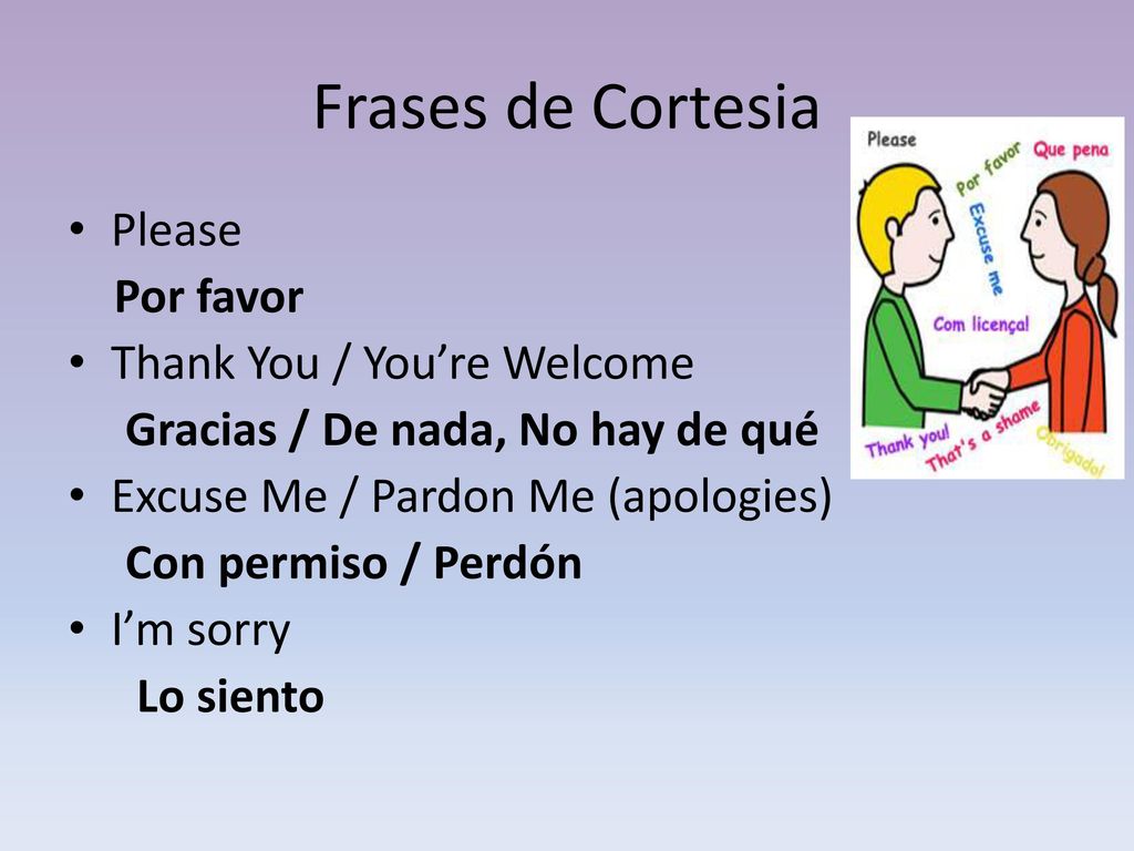 Frases de Cortesia Please Por favor Thank You / You’re Welcome