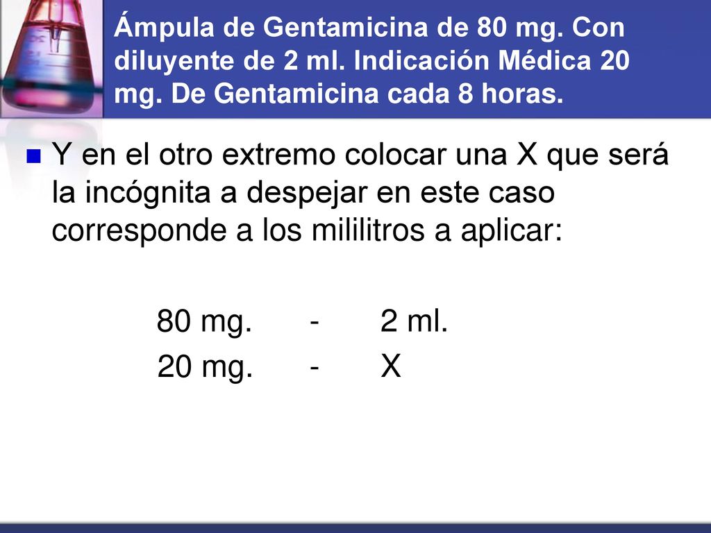 Ámpula de Gentamicina de 80 mg. Con diluyente de 2 ml