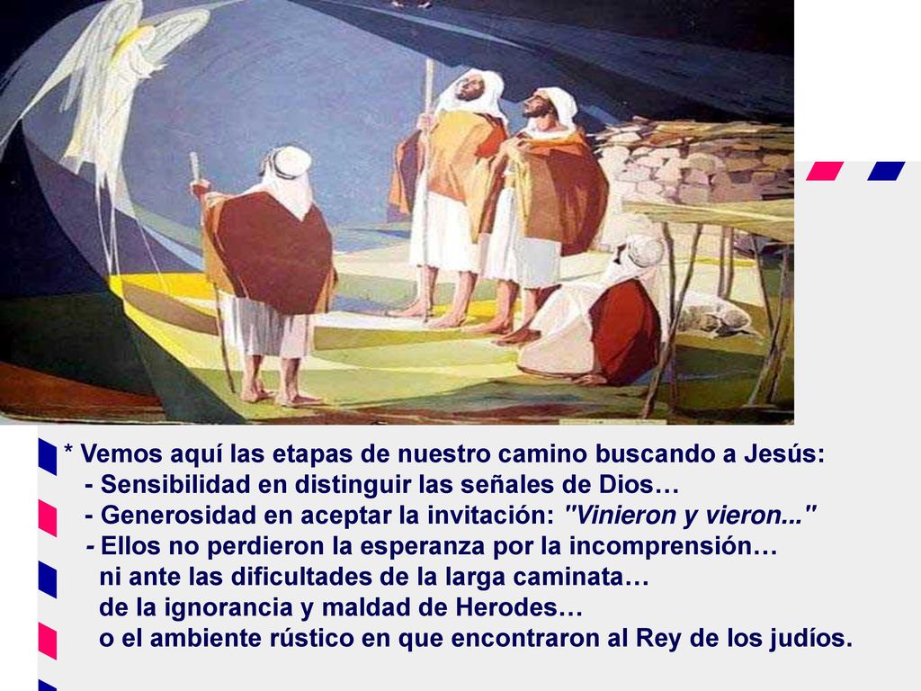 * Vemos aquí las etapas de nuestro camino buscando a Jesús: