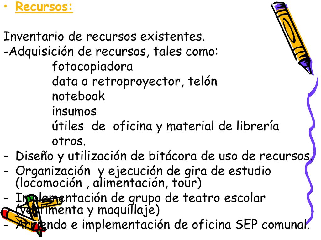 Recursos: Inventario de recursos existentes. -Adquisición de recursos, tales como: fotocopiadora.