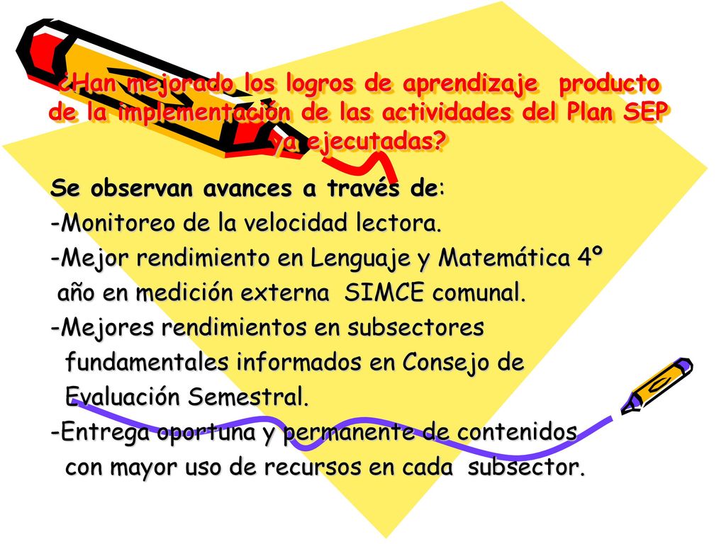 ¿Han mejorado los logros de aprendizaje producto de la implementación de las actividades del Plan SEP ya ejecutadas