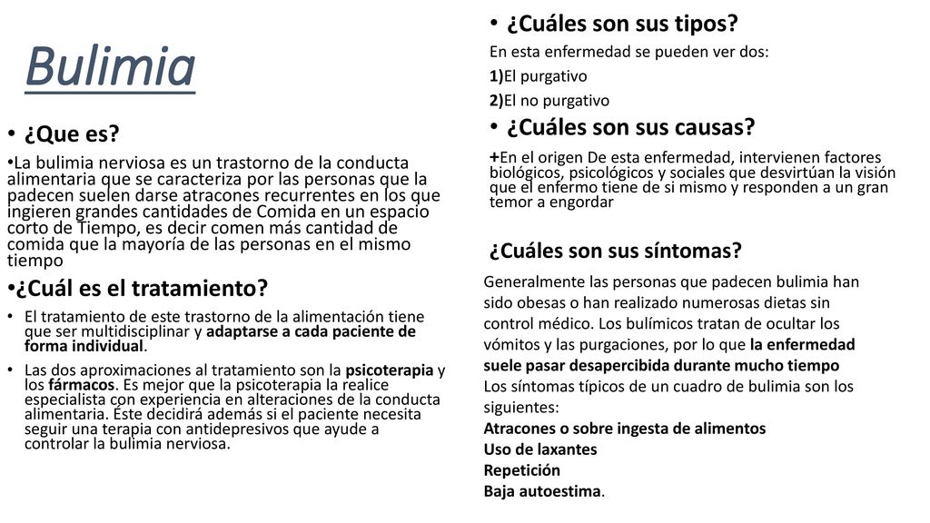 Bulimia ¿Cuáles son sus tipos ¿Cuáles son sus causas ¿Que es