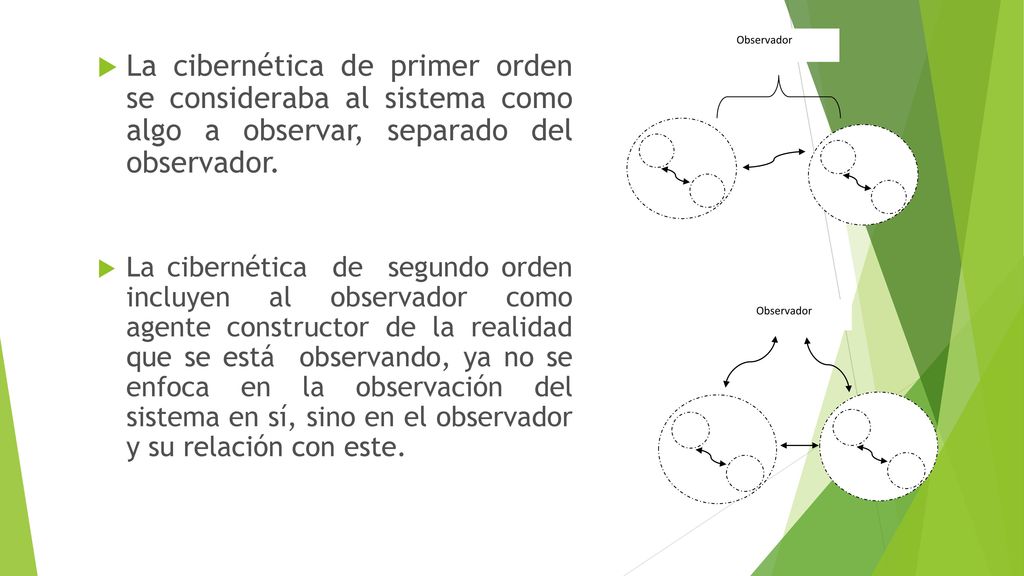 Observador La cibernética de primer orden se consideraba al sistema como algo a observar, separado del observador.