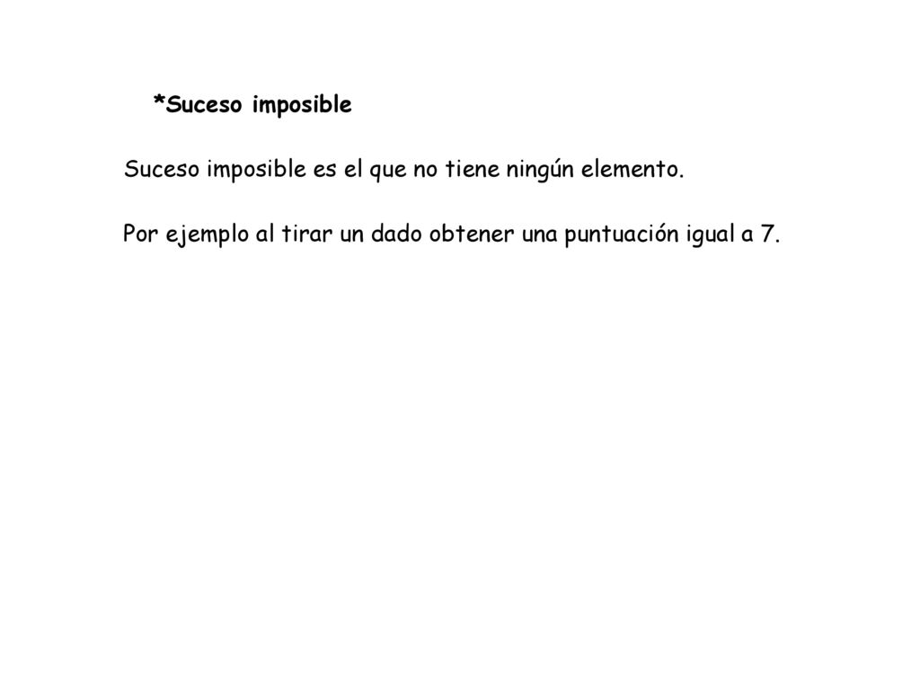 *Suceso imposible Suceso imposible es el que no tiene ningún elemento.