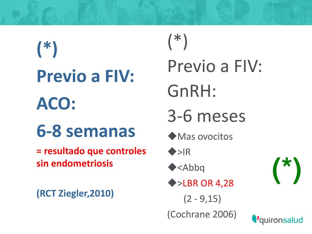 (*) (*) (*) Previo a FIV: Previo a FIV: GnRH: ACO: 3-6 meses