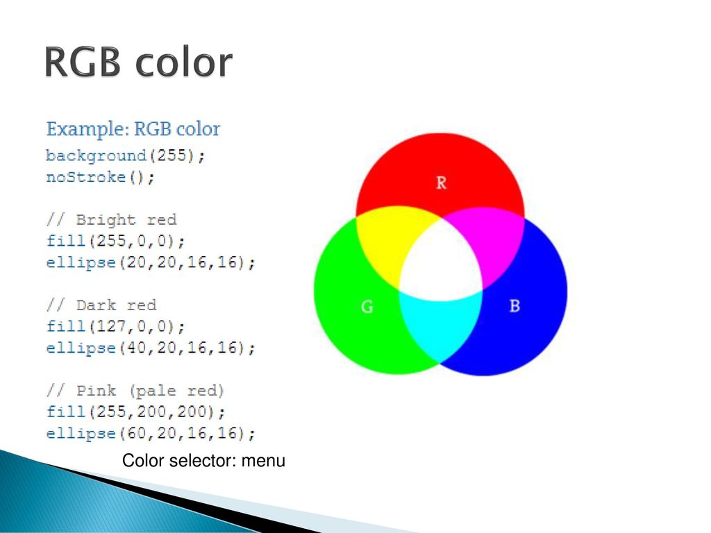 RGB color Color selector: menu