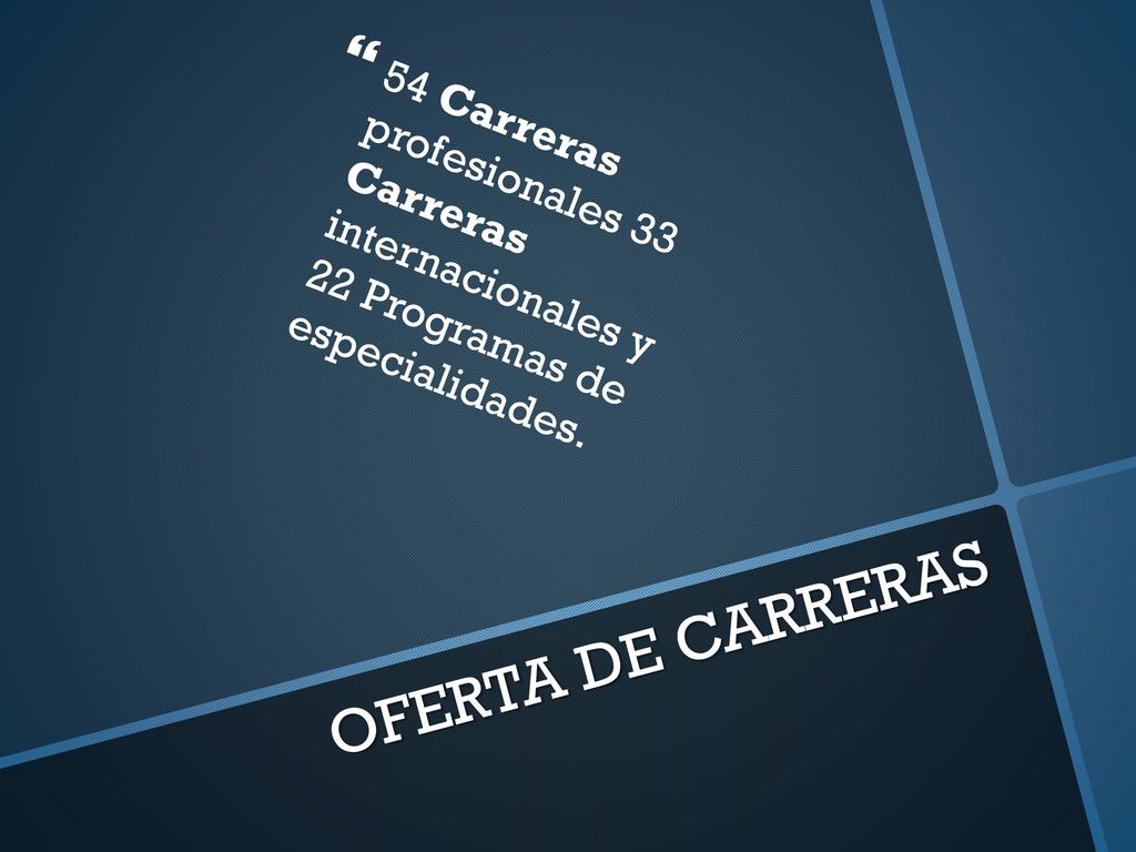 54 Carreras profesionales 33 Carreras internacionales y 22 Programas de especialidades.