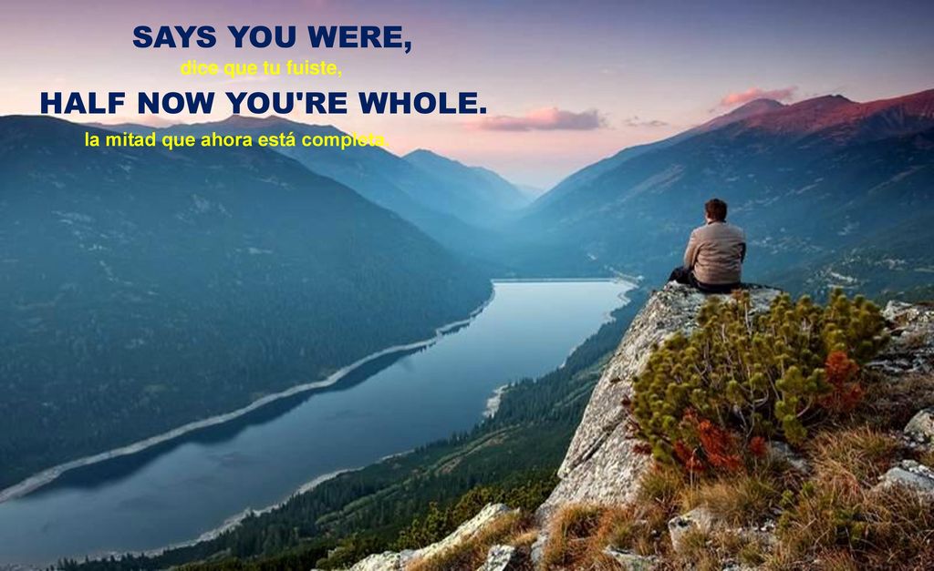 SAYS YOU WERE, HALF NOW YOU RE WHOLE. dice que tu fuiste,