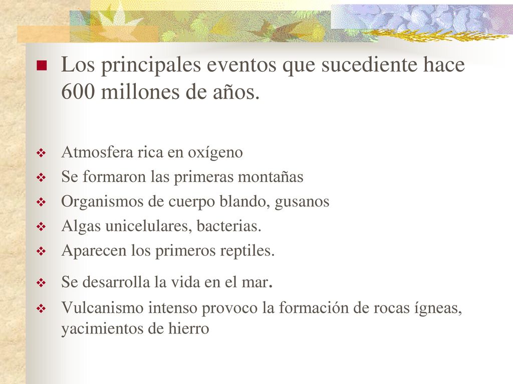 Los principales eventos que sucediente hace 600 millones de años.