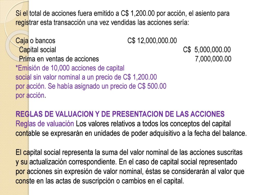 Si el total de acciones fuera emitido a C$ 1,200