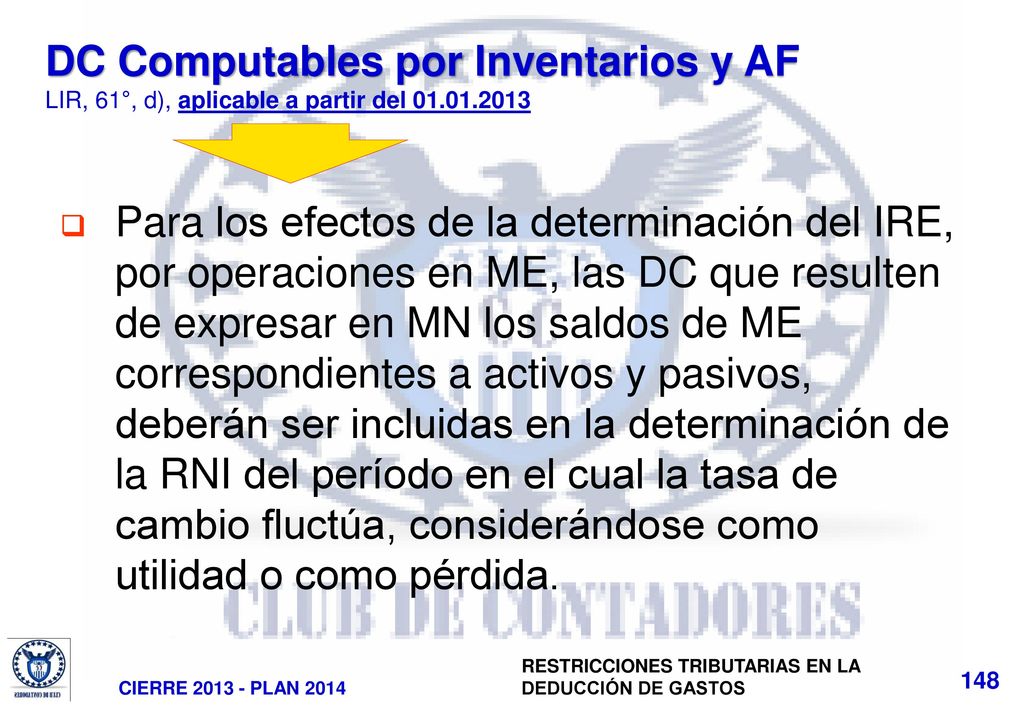 DC Computables por Inventarios y AF LIR, 61°, d), aplicable a partir del