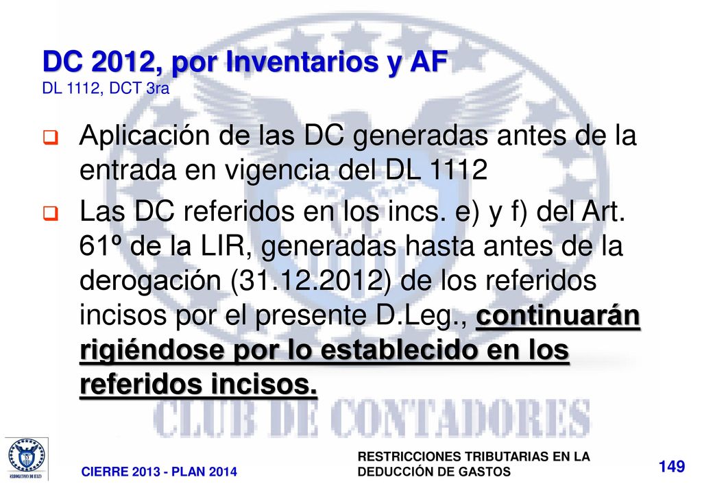DC 2012, por Inventarios y AF DL 1112, DCT 3ra
