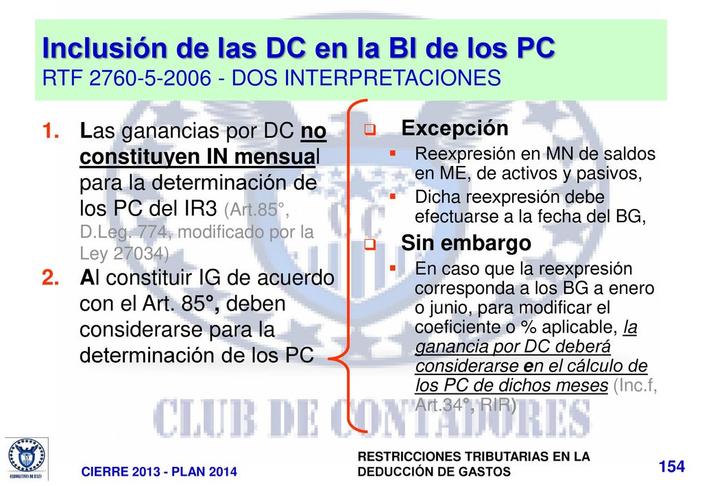 Inclusión de las DC en la BI de los PC RTF DOS INTERPRETACIONES