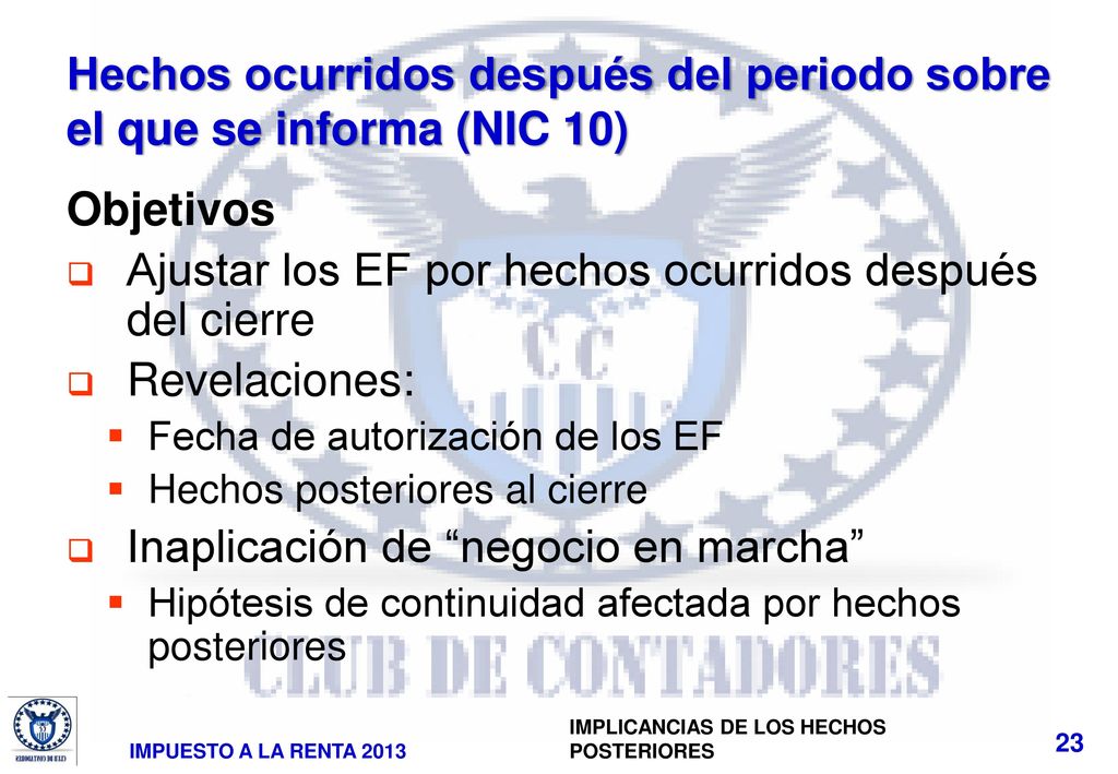 Hechos ocurridos después del periodo sobre el que se informa (NIC 10)