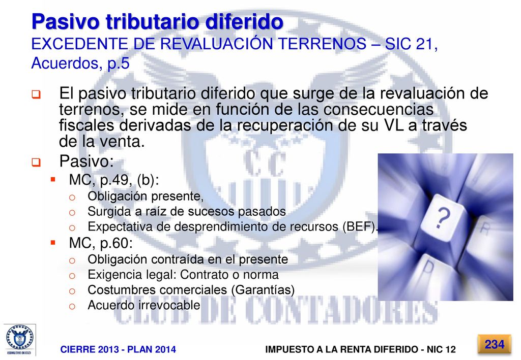 Pasivo tributario diferido EXCEDENTE DE REVALUACIÓN TERRENOS – SIC 21, Acuerdos, p.5