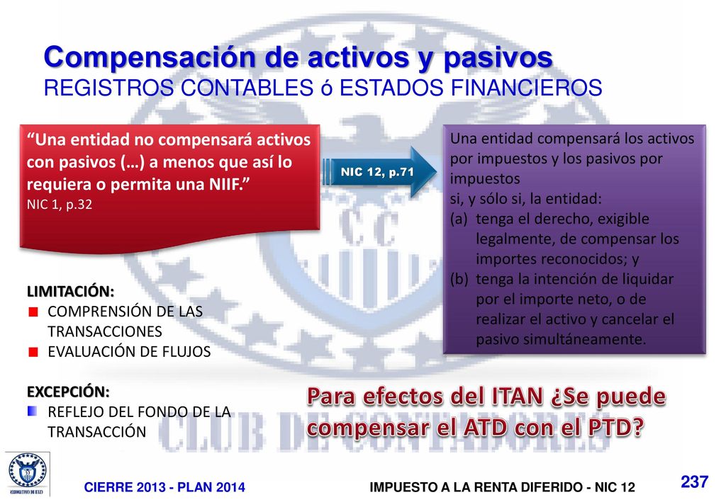 Compensación de activos y pasivos REGISTROS CONTABLES ó ESTADOS FINANCIEROS