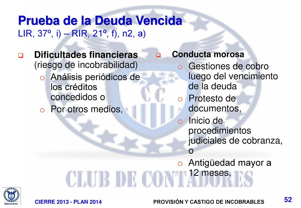 Prueba de la Deuda Vencida LIR, 37º, i) – RIR, 21º, f), n2, a)