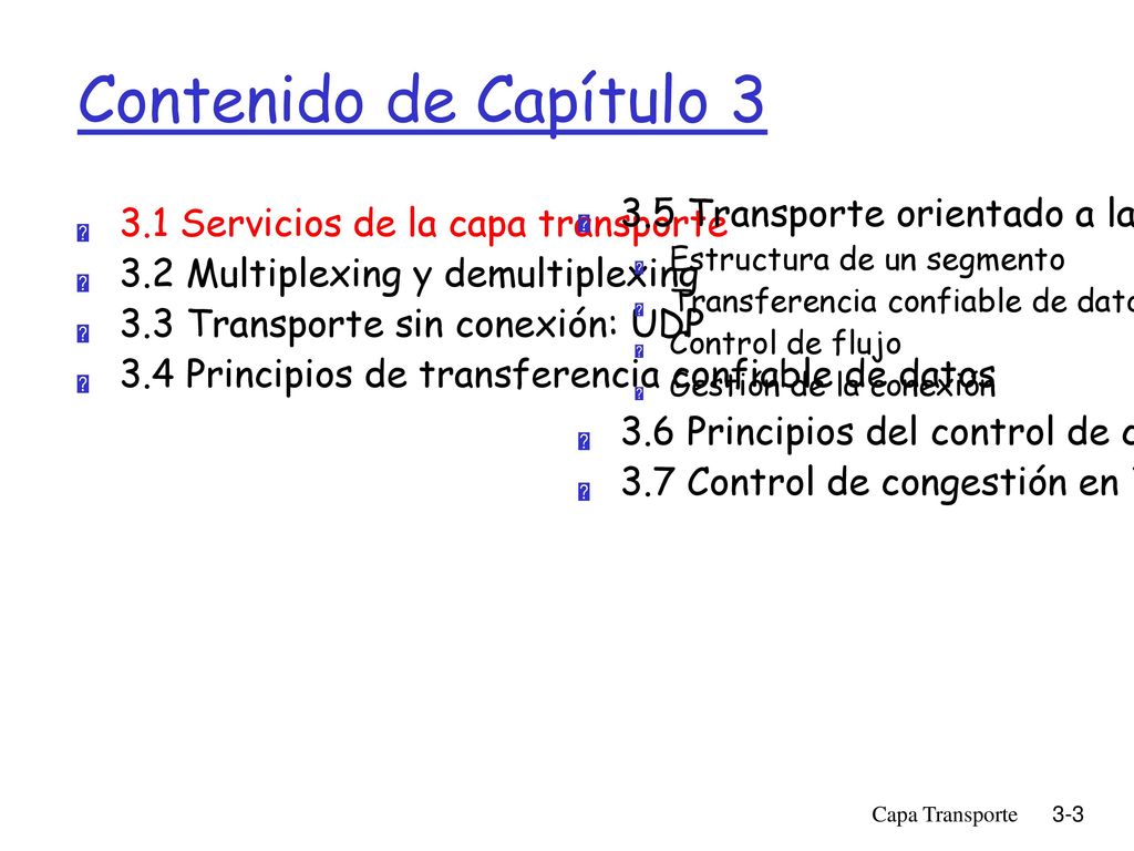 Contenido de Capítulo Transporte orientado a la conexión: TCP