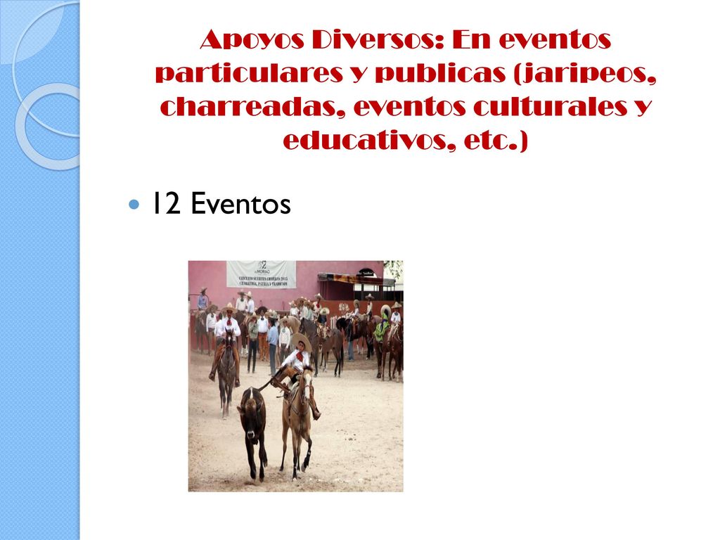 Apoyos Diversos: En eventos particulares y publicas (jaripeos, charreadas, eventos culturales y educativos, etc.)