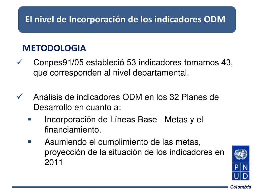 El nivel de Incorporación de los indicadores ODM