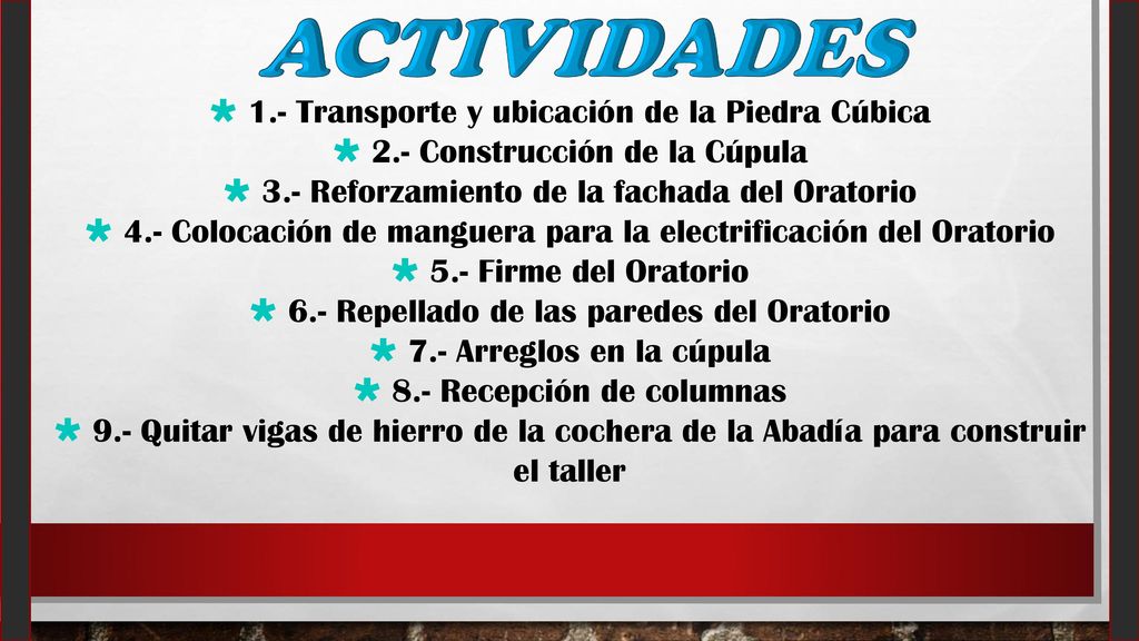 Actividades 1.- Transporte y ubicación de la Piedra Cúbica