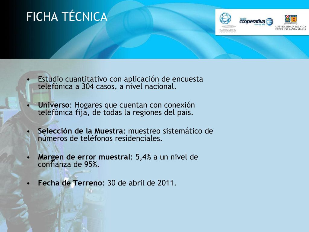 FICHA TÉCNICA Estudio cuantitativo con aplicación de encuesta telefónica a 304 casos, a nivel nacional.