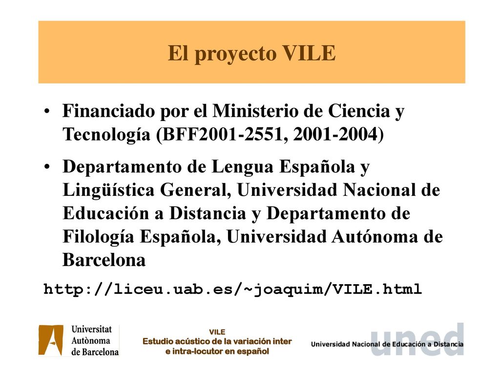 El proyecto VILE Financiado por el Ministerio de Ciencia y Tecnología (BFF , )