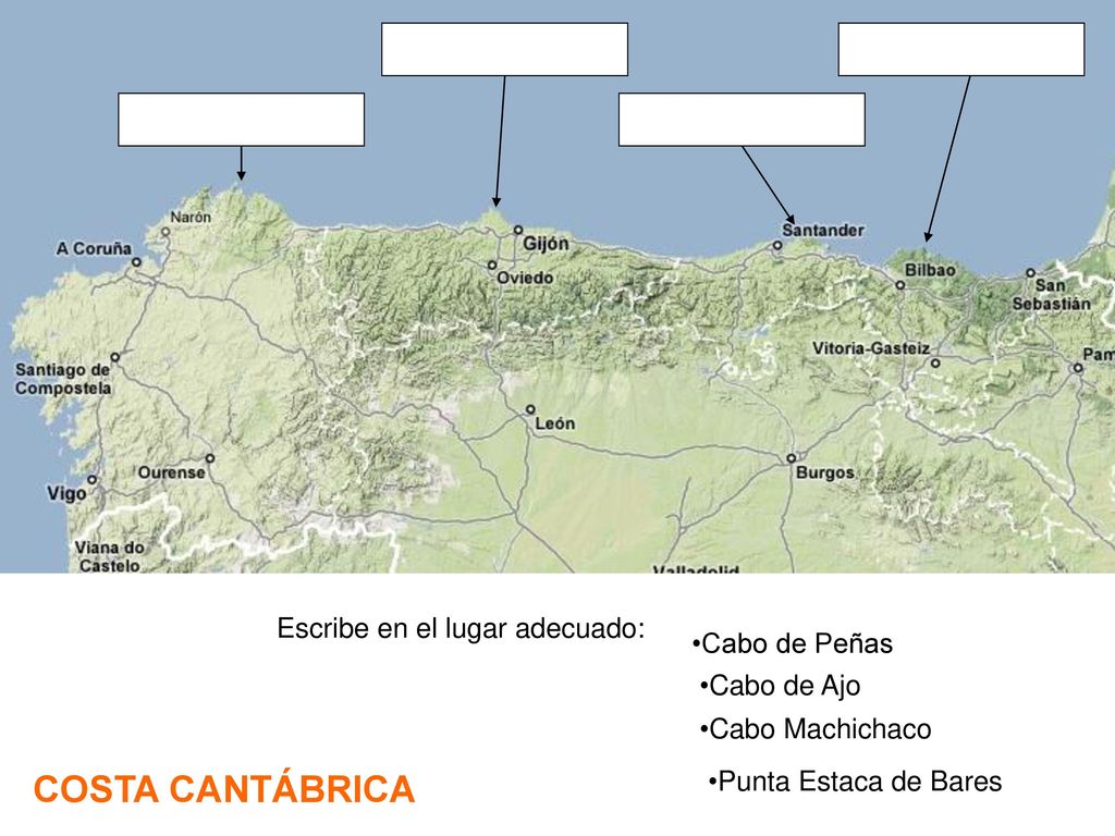 COSTA CANTÁBRICA Escribe en el lugar adecuado: Cabo de Peñas