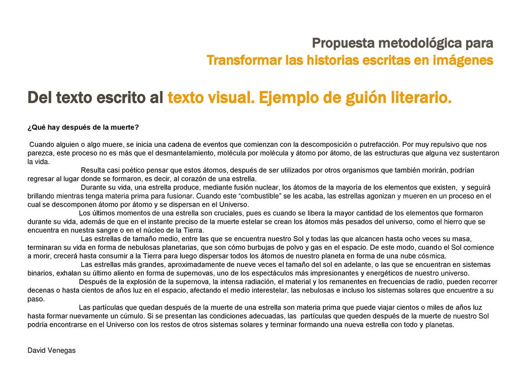 Del texto escrito al texto visual. Ejemplo de guión literario.