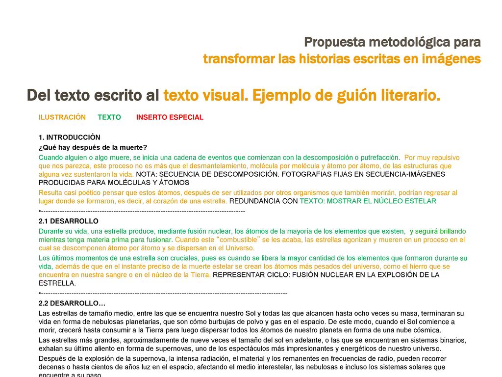 Del texto escrito al texto visual. Ejemplo de guión literario.