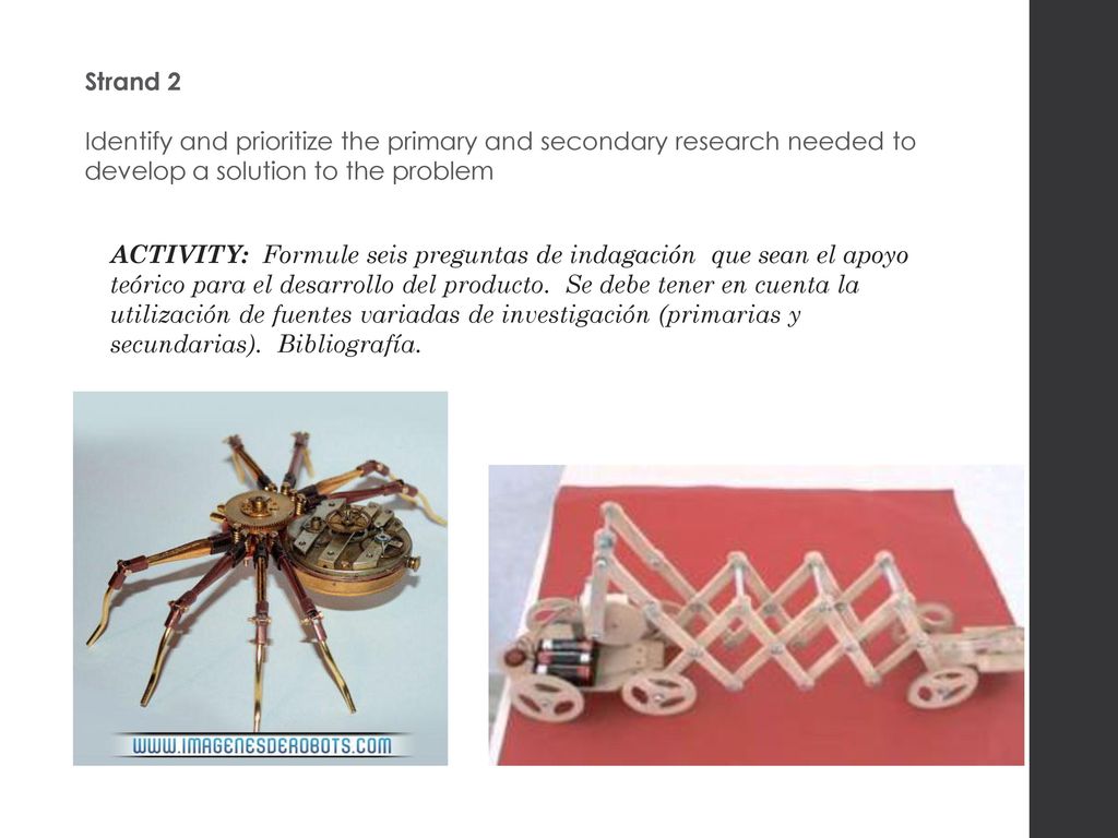 Strand 2 Identify and prioritize the primary and secondary research needed to develop a solution to the problem.