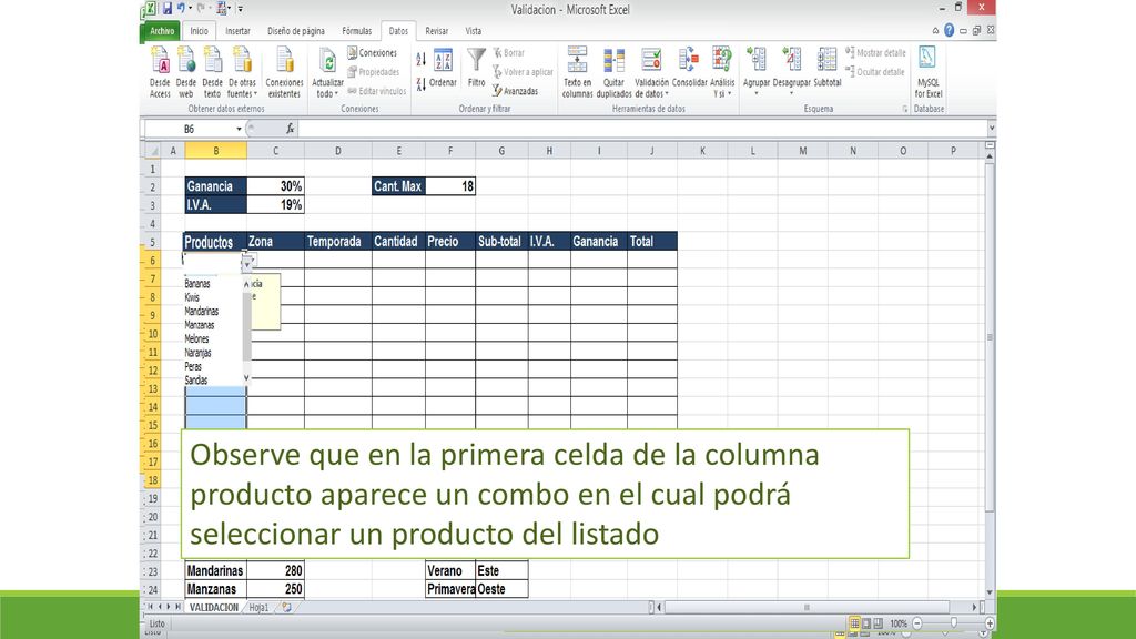 Observe que el origen es un rango con referencia absoluta