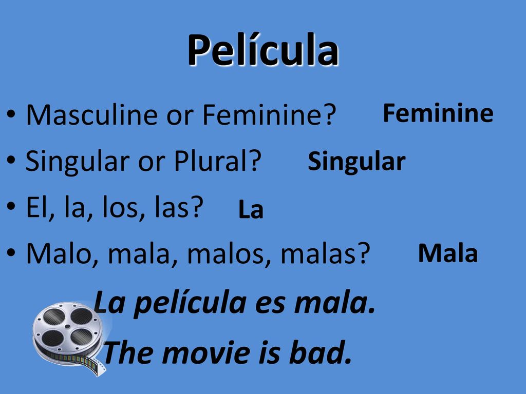 Película La película es mala. The movie is bad. Masculine or Feminine