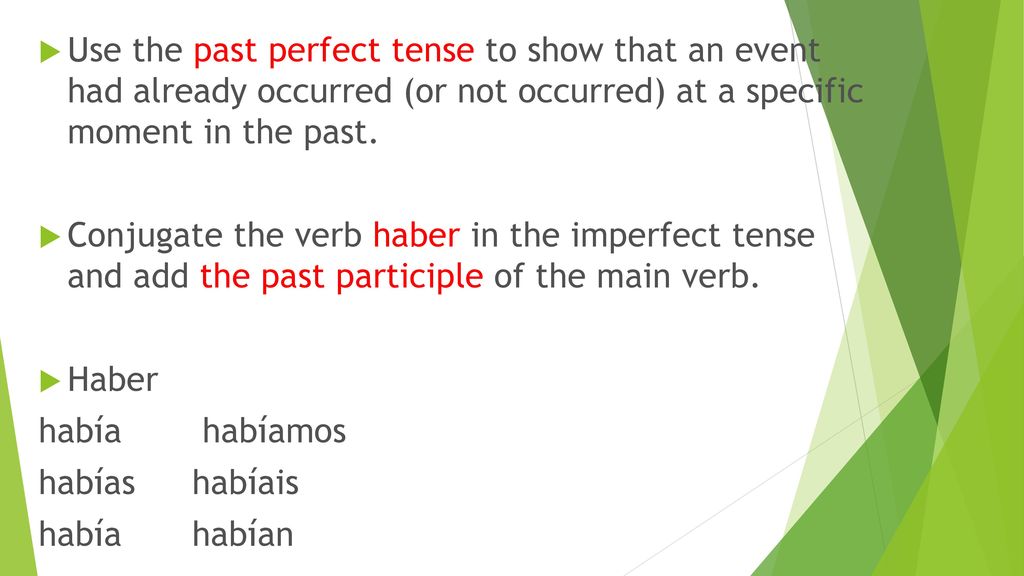 Use the past perfect tense to show that an event had already occurred (or not occurred) at a specific moment in the past.