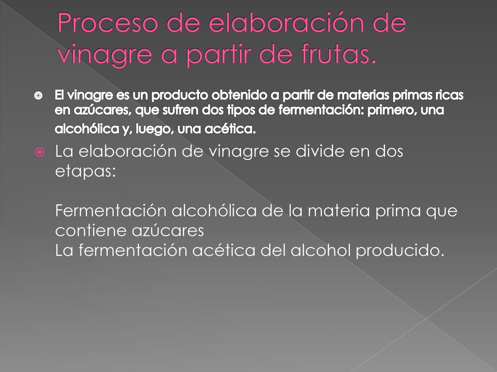 Proceso de elaboración de vinagre a partir de frutas.