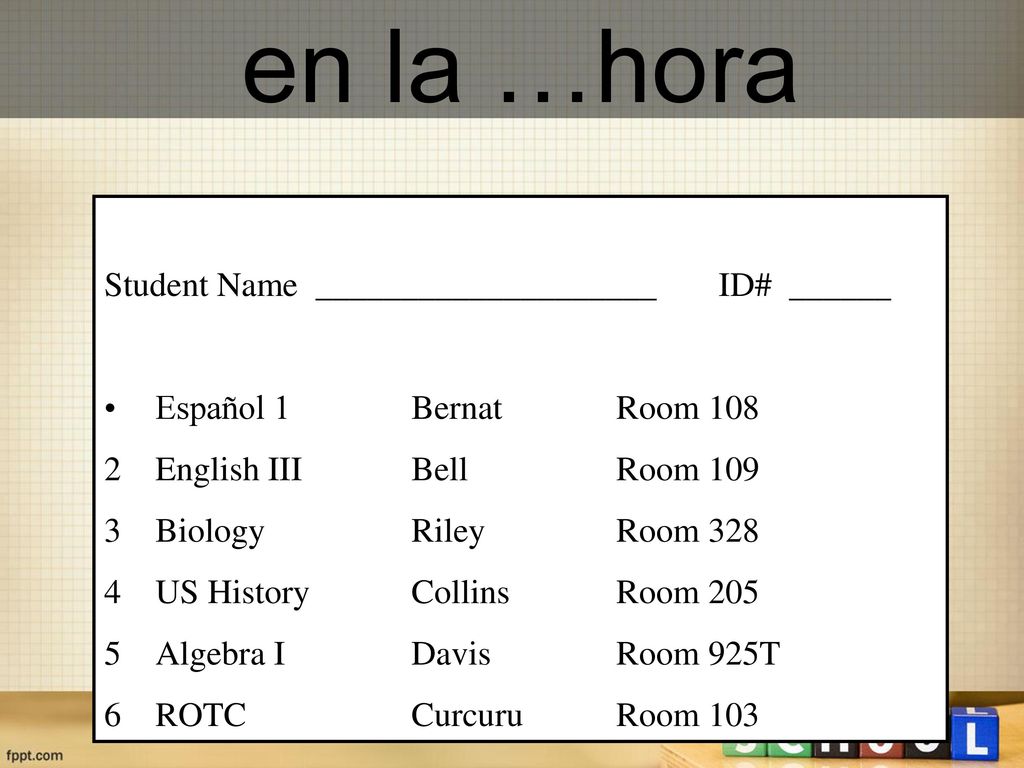 en la …hora Student Name ____________________ ID# ______
