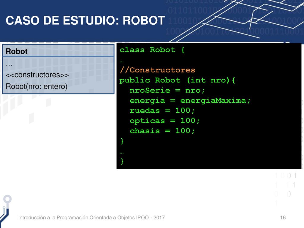 CASO DE ESTUDIO: ROBOT class Robot { … //Constructores
