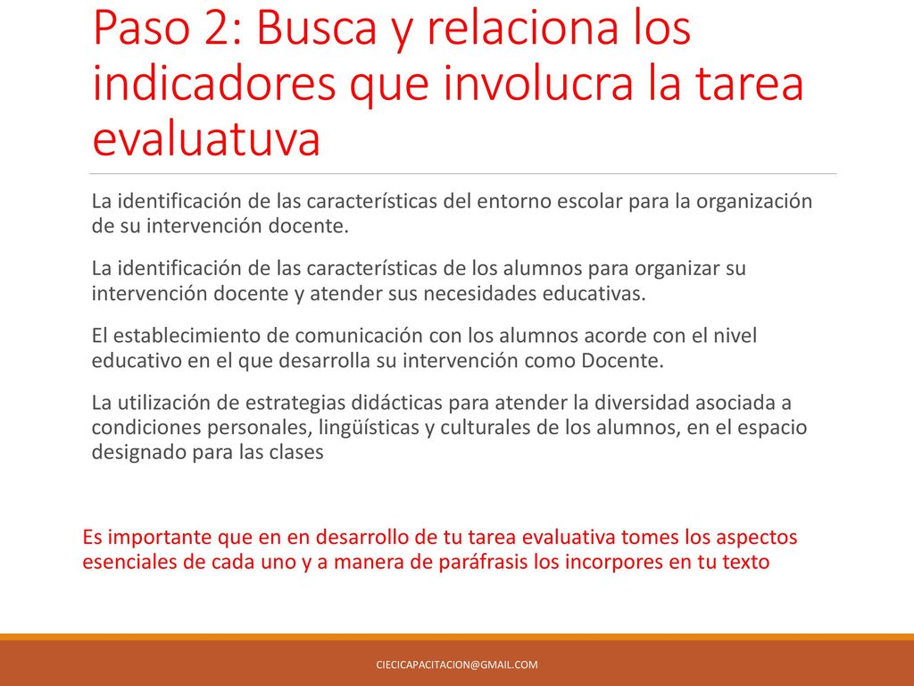 Paso 2: Busca y relaciona los indicadores que involucra la tarea evaluatuva