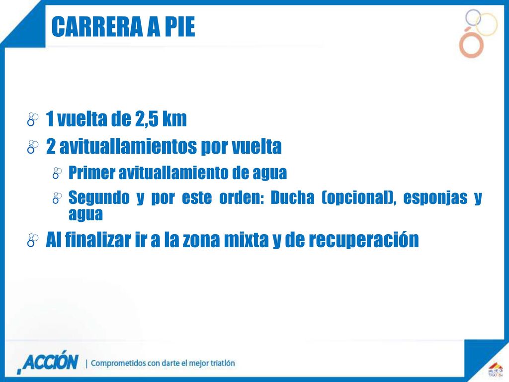 Carrera a pie 1 vuelta de 2,5 km 2 avituallamientos por vuelta