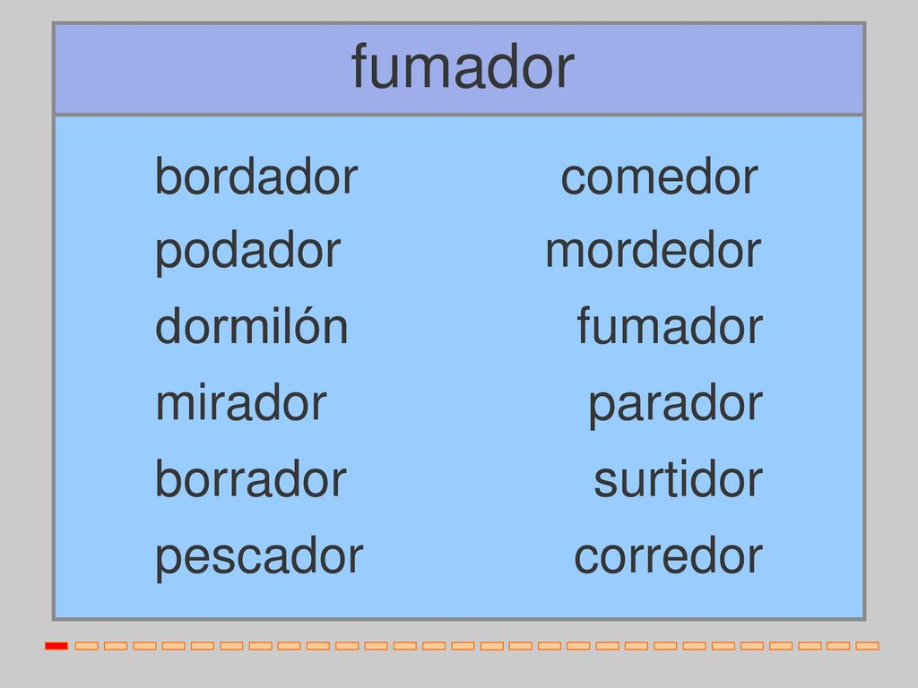 fumador bordador comedor podador mordedor dormilón fumador mirador