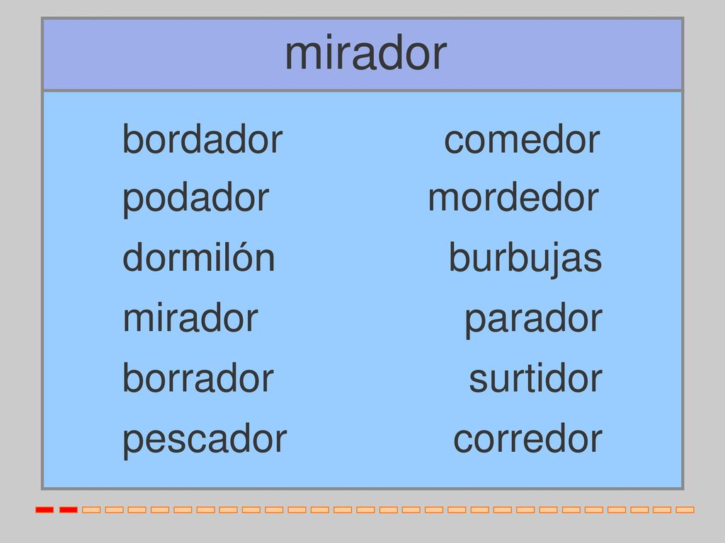 mirador bordador comedor podador mordedor dormilón burbujas mirador
