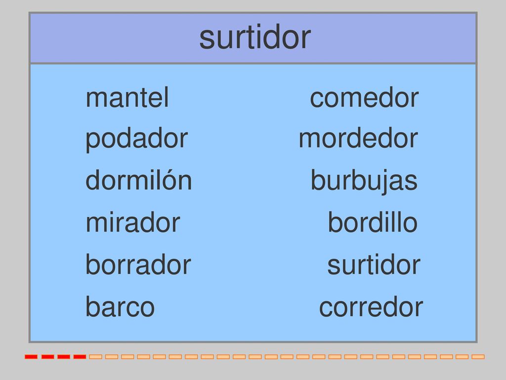 surtidor mantel comedor podador mordedor dormilón burbujas mirador