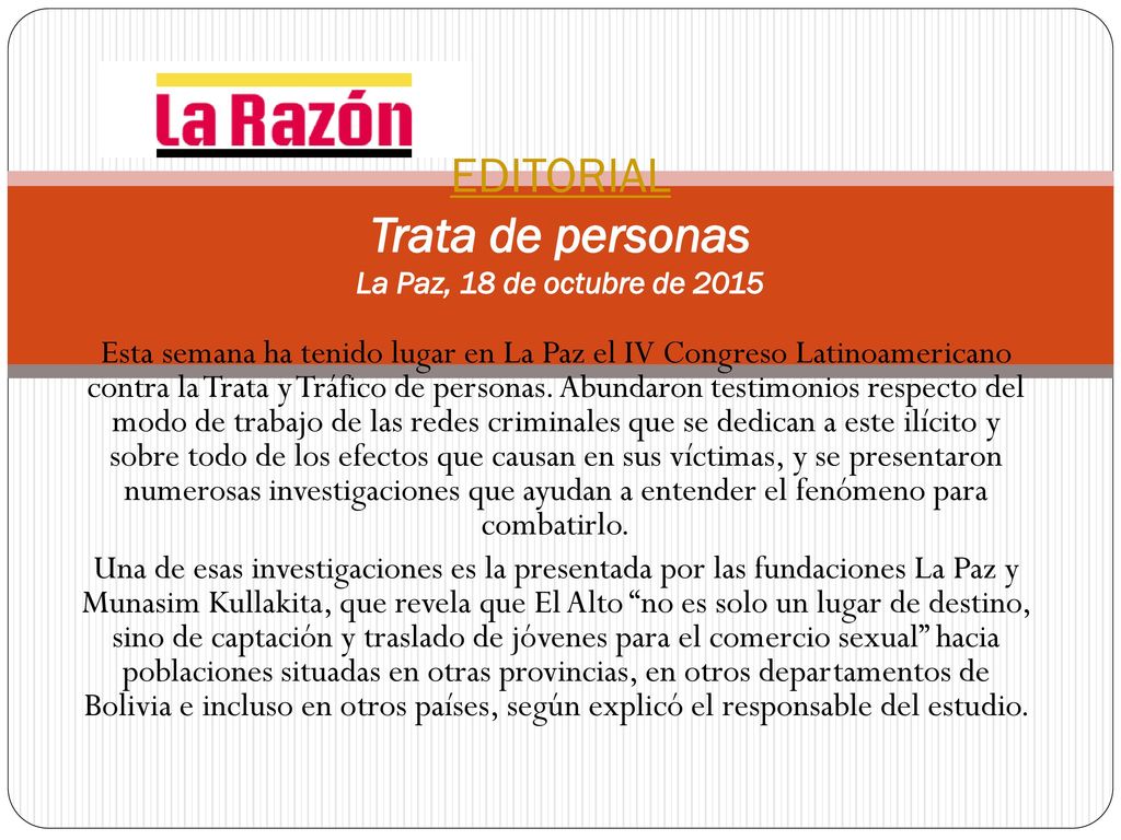 EDITORIAL Trata de personas La Paz, 18 de octubre de 2015