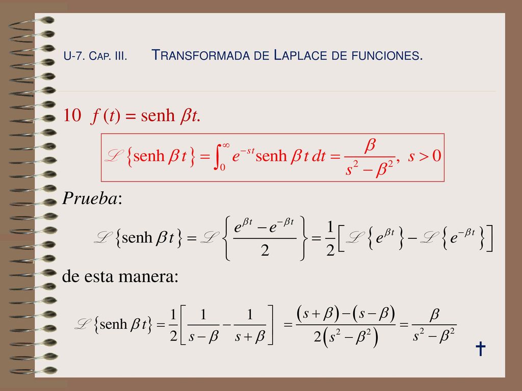  10 f (t) = senh b t. Prueba: de esta manera: