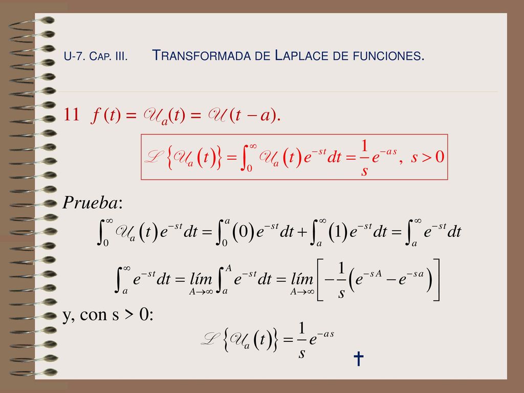  11 f (t) = U a(t) = U (t  a). Prueba: y, con s > 0: