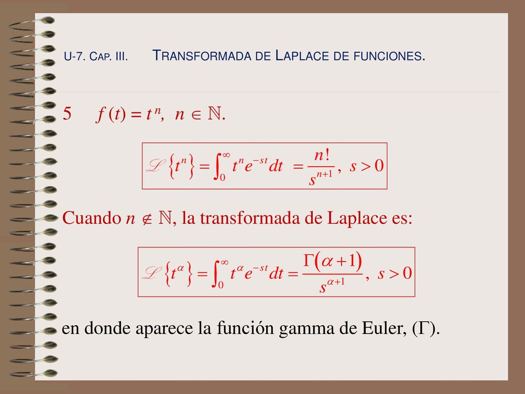 Cuando n  N, la transformada de Laplace es: