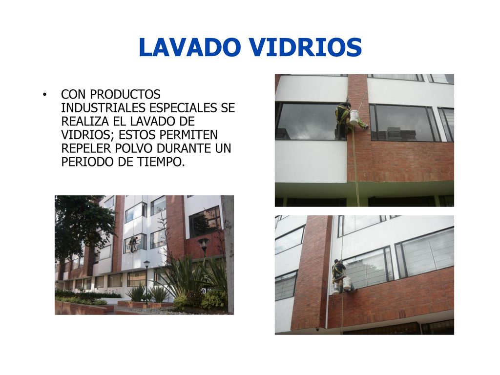 LAVADO VIDRIOS CON PRODUCTOS INDUSTRIALES ESPECIALES SE REALIZA EL LAVADO DE VIDRIOS; ESTOS PERMITEN REPELER POLVO DURANTE UN PERIODO DE TIEMPO.